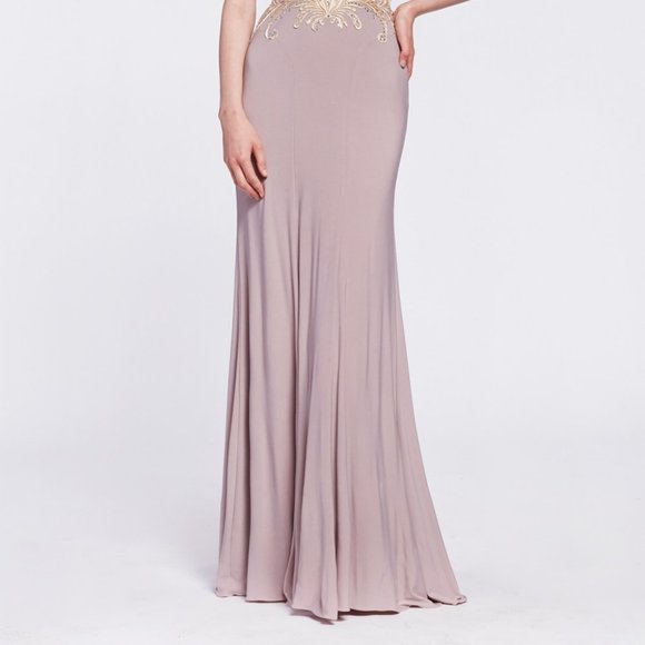 Illusion Neck Lace Bodice Sheath Prom Dress CD43 - Picture 4 of 5